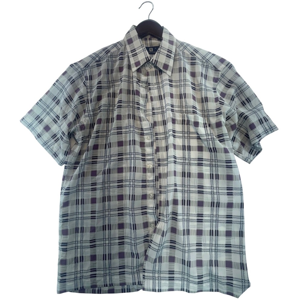 Guys Creative Mens Medium Plaid Button Up Short Sleeve Casual‎ Shirt
